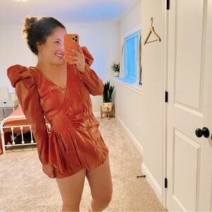 ELLIATT Orange Iridescent Puff Sleeve Mini Dress XS
